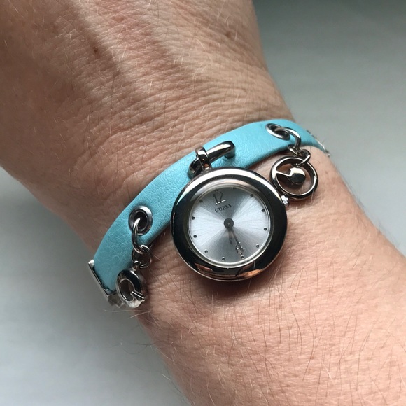 Guess Accessories - Guess leather & silver bracelet dangle watch